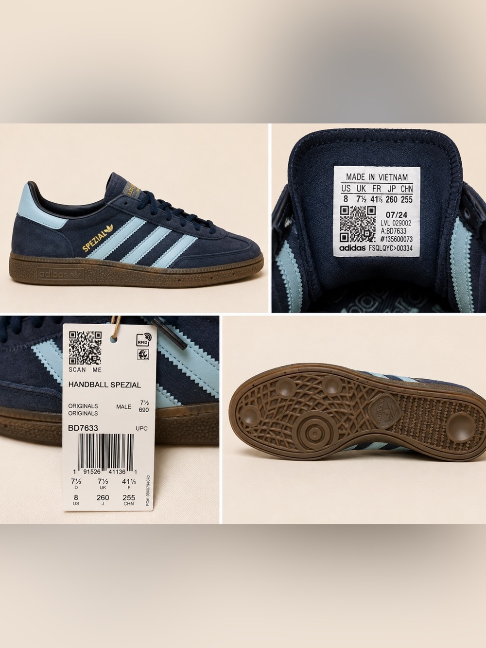 Adidas Handball Spezial Sneakers | Collegiate Navy/Clear Sky | NWT | Gum Sole